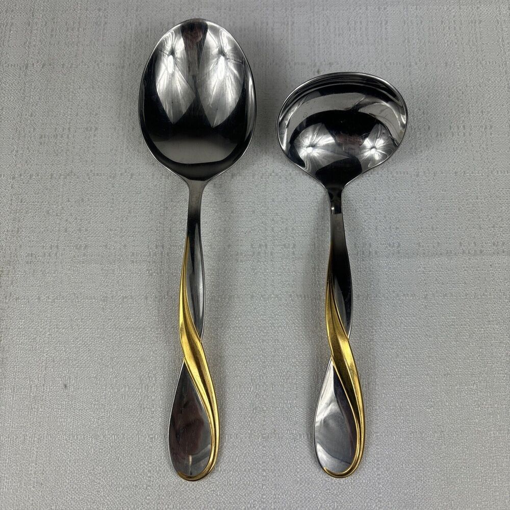 Oneida Golden Aquarius Serving‎ Spoons Set Of 2 Preowned